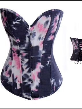 Tie-Dye Underbust Corset Top in Navy, Pink & White